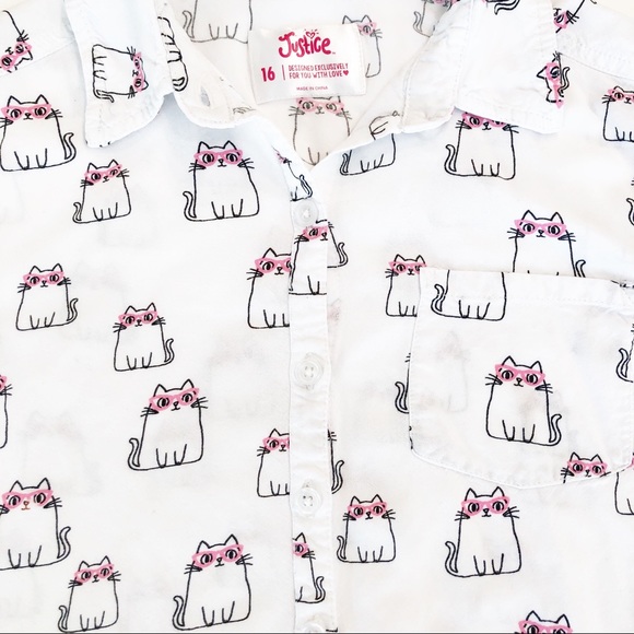 Justice Other - Justice Girl's Cats with Glasses Button & Tie Top
